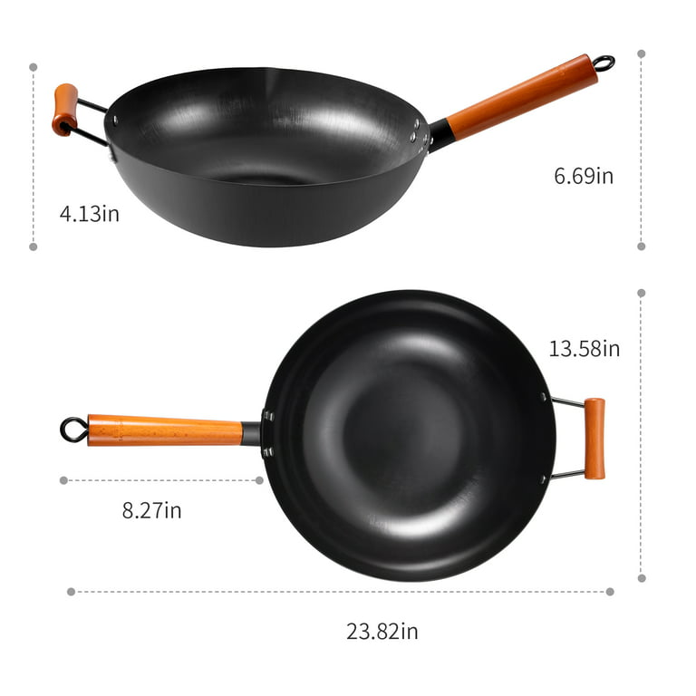 SKY LIGHT Wok Pan, 13.5 inch No Chemical Stir Fry Pan, 100% Carbon Steel  Chinese Iron Pot with Detachable Wooden Handle, Scratch Resistant Flat  Bottom, No Nonstick Coating, Induction Compatible 