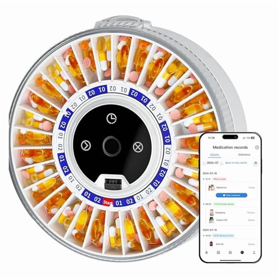 Automatic Pill Dispenser for Elderly with Alarm, with 31-Slot, Fingerprint& Mechanical Dual Lock Medication Dispenser,