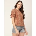 thumbnail image 3 of Moomaya Printed Tops For Women Round Neck Flutter Sleeve Poly Crepe Tunic Top, 3 of 8