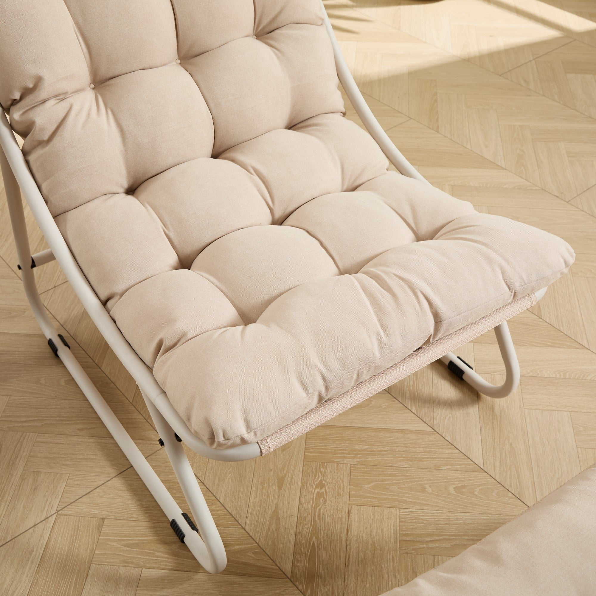 Sailvan Patio Outdoor Lounge Chair with Ottoman,Modern Sling Recliner with Puffy Cushion,Beige Accent Chair for Sunroom Beige