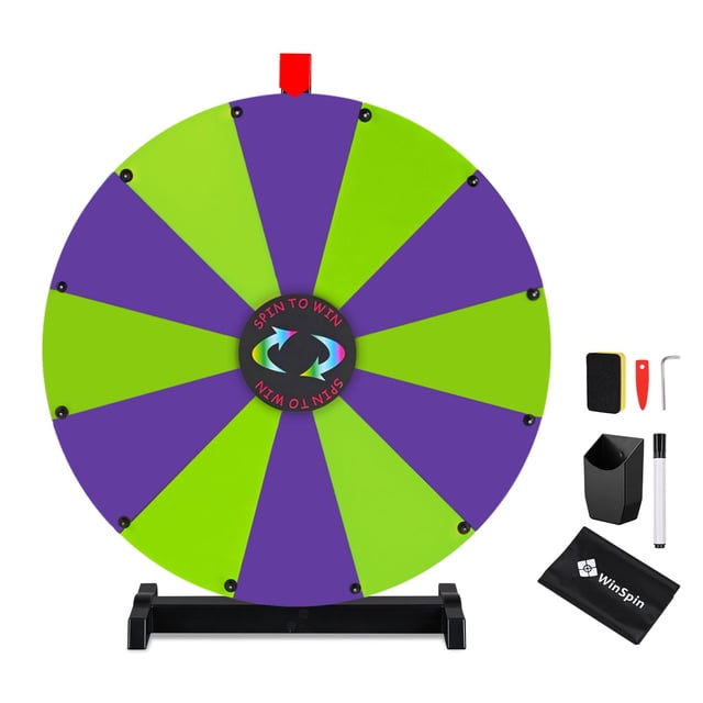 WinSpin 24" Display Prize Wheel Purple & Green DIY Tabletop 12 Slots Modular Custom Spinning Wheel for Pop Up Trade Show