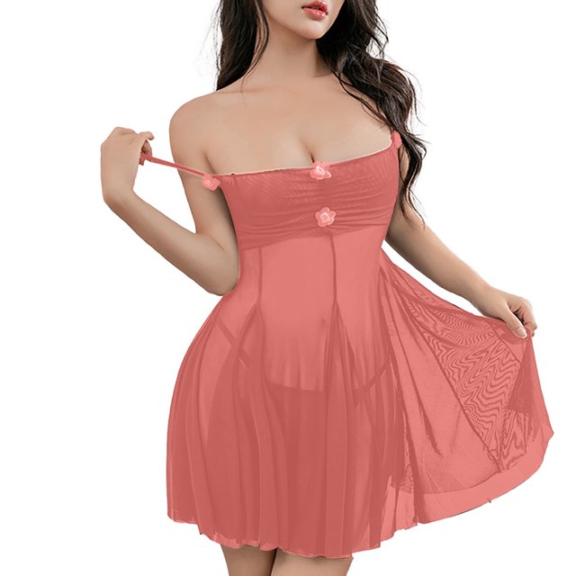 Gibobby Pijamas Mujer Verano Sexy Pijamas Camisón camisola Sexy de Color sólido para mujer, ropa de dormir transparente de estilo francés(Rosa,Talla única)
