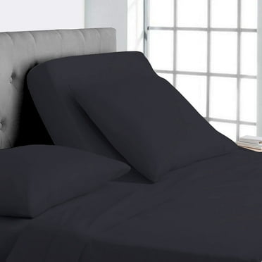 100% Egyptian Cotton - 1000 Thread Count Sheets for Adjustable Beds - 15" Inch Deep Pocket Queen Size Split Down 28" inches from The top - Split Head Sheets, Black Solid
