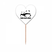 Cuddling Pandas Helping Each Other Toothpick Flags Heart Lable Cupcake Picks