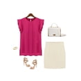 thumbnail image 4 of Ame Women Candy Color Chiffon Round Collar Short Ruffle Sleeve Loose Shirt Blouse Tops, S-XL, 4 of 8