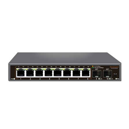 Davuaz 10 Port 2.5G Unmanaged Ethernet Switch with 8 x 2.5G Base-T Ports and 2x 10G SFP Uplink Port, Compatible with 100/1000/2500Mbps, Fanlesss Design, Plug & Play, Metal 2.5Gb Network Switch