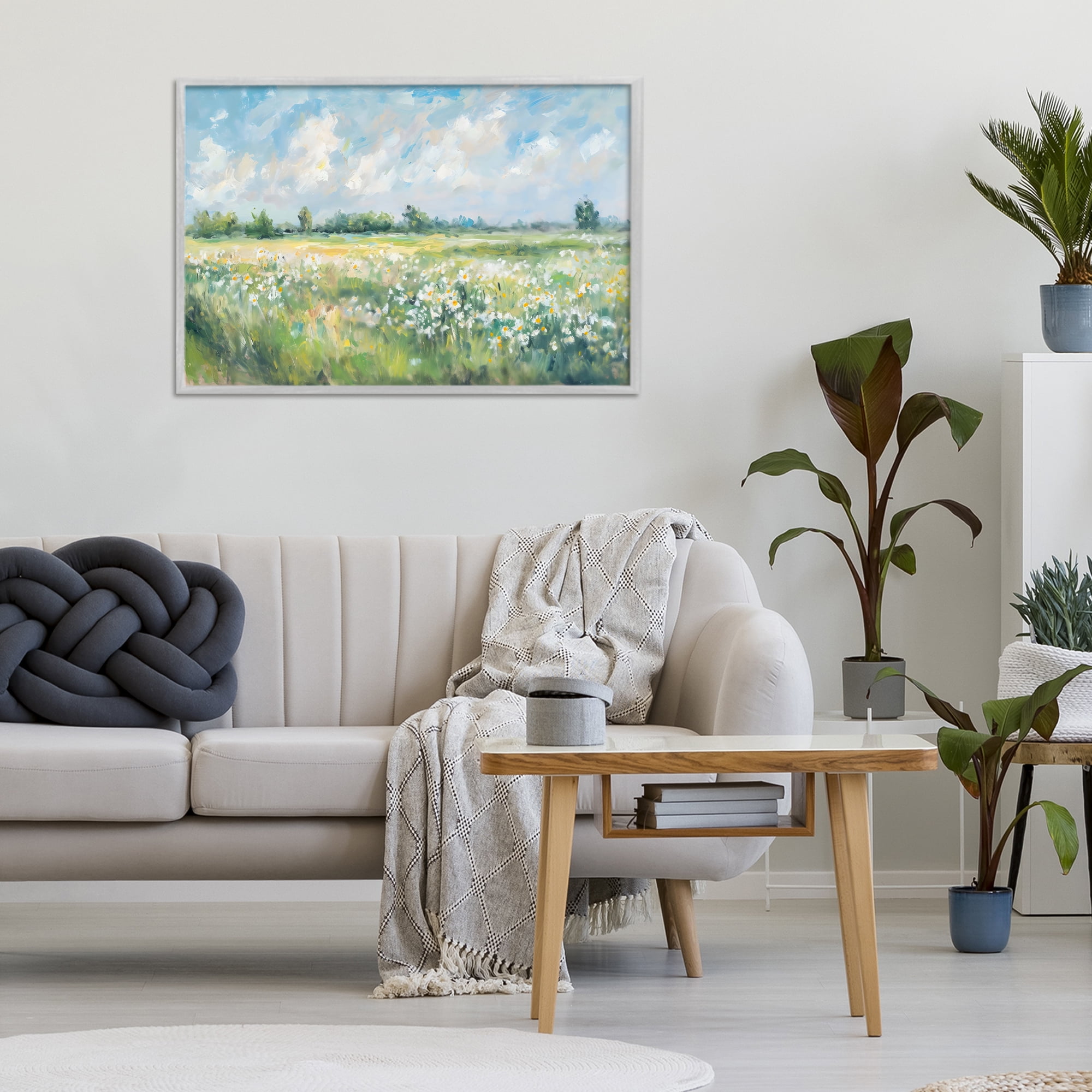 Stupell Industries Daisy Field Landscape Impression Gray Framed Giclee Art, design by Creative Studio