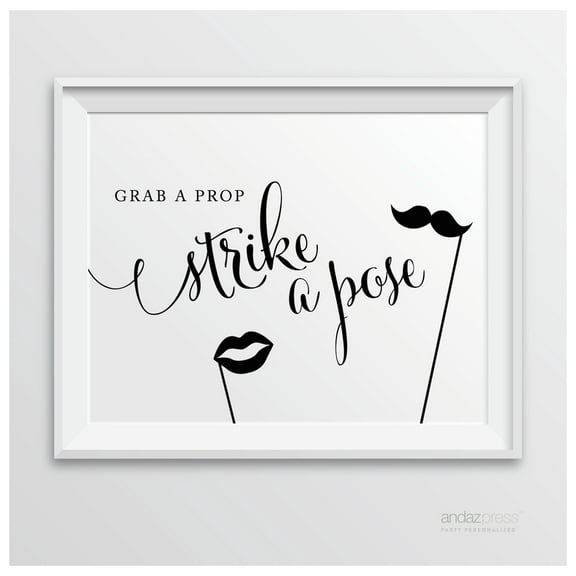 Grab A Prop & Strike A Pose Formal Black & White Wedding Party Signs