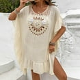 thumbnail image 4 of Taqqpue Women's Crochet Cover Up Solid Color Cutout Drop Shoulder 3/4 Sleeves Pullover Beachwear Bathing Suit, 4 of 9