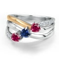 thumbnail image 3 of Gem Stone King 925 Silver and 10K Yellow Gold Red Created Ruby and Blue Created Sapphire and Lab Grown Diamond Engagement Ring for Women | 1.19 Cttw | Heart Shape Gemstone July Birthstone | Size 5, 3 of 6