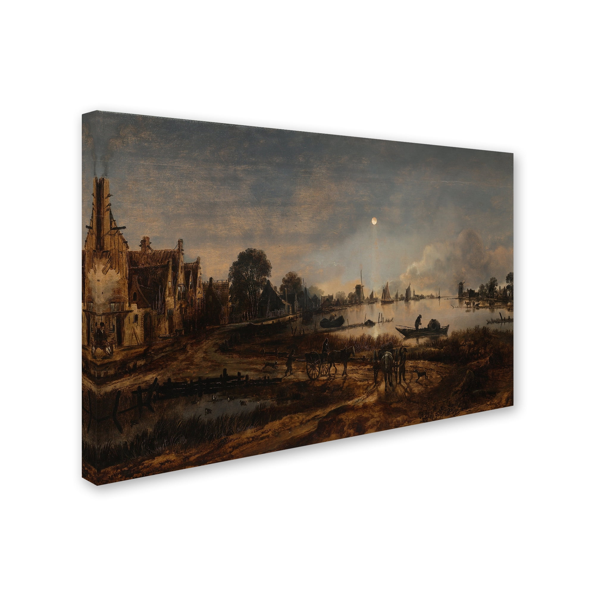 Trademark Fine Art 'River View By Moonlight' Canvas Art by Aert van der Neer