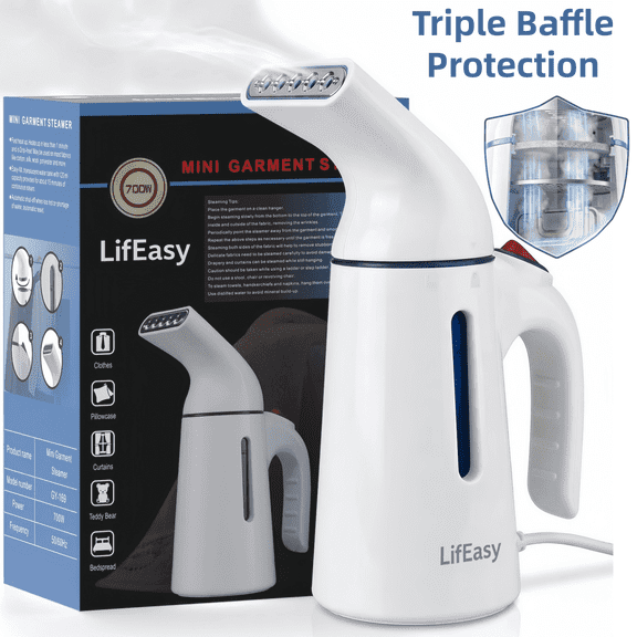 LifEasy GY-169 Portable Steamer for Clothes, 700W Handheld Garment Steamer with 45-Second Heat up, Anti-Leak Design, for Most Fabrics, Travel & Home
