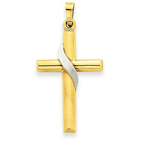 14k Two Tone Gold Hollow Cross Charm (1.3in long x 0.6in wide)