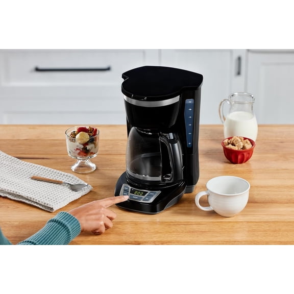 12-Cup Digital Coffee Maker, Programmable, Washable Basket Filter, Sneak-A-Cup, Auto Brew, Water Window, Keep Hot Plate, Black