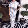 thumbnail image 2 of TSADFHJI Jupes pour Femmes Courte Longueur Décontractée Motif Rayé Poche Latérale Robe T-Shirt Décontractée pour Femmes Manches Courtes avec Ourlet Fendu Col Rond Robe de Mode TTG Bleu, 2 of 4