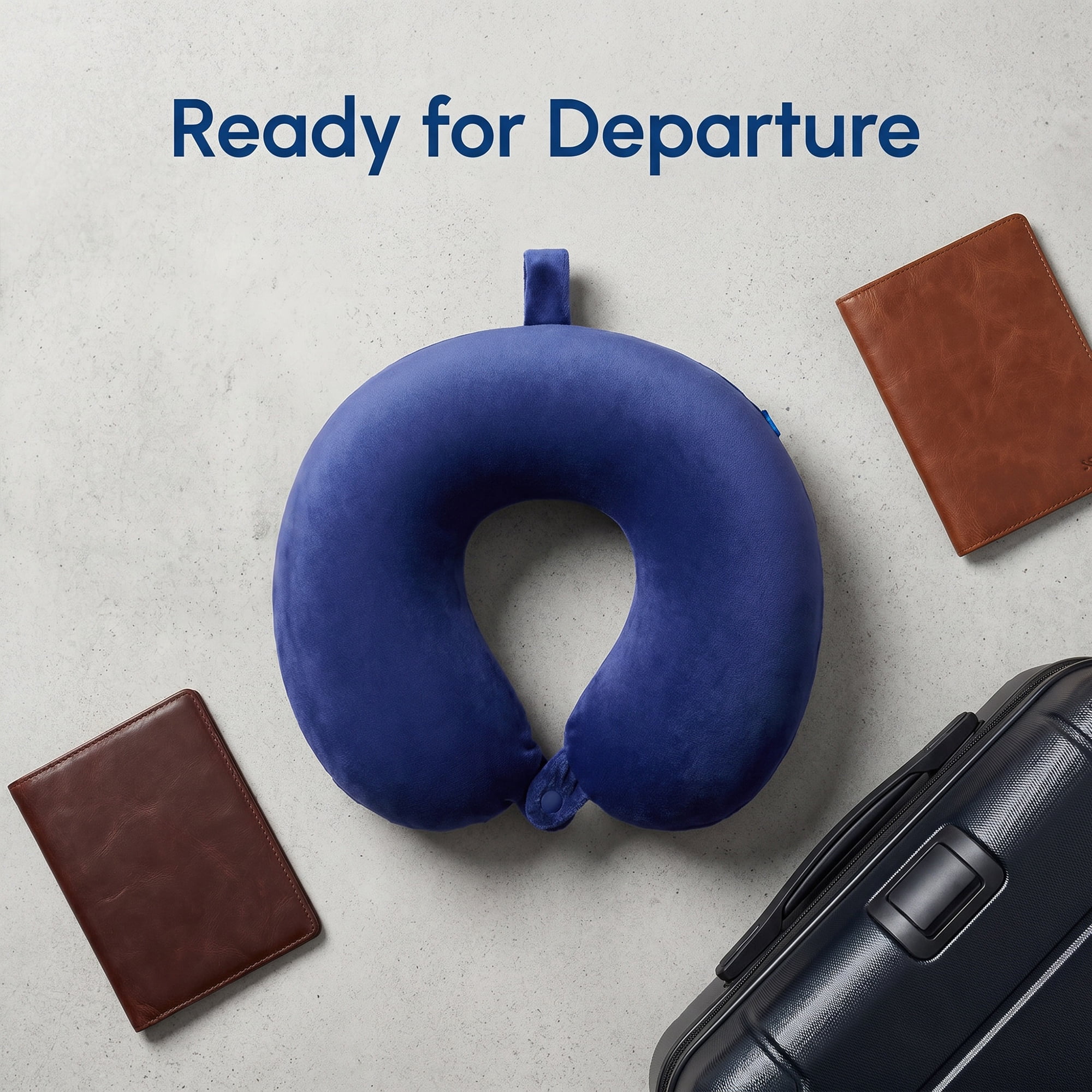 Unique Bargains Memory Foam Travel U Shape Neck Pillow Snap Closure Dark blue 12"x12"x4"