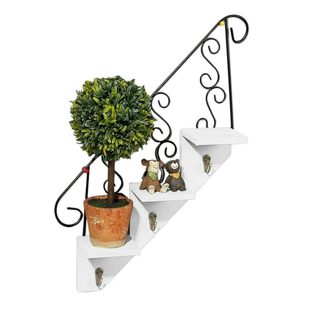 Estante de pared con escalera, soporte para flores estilo americano, de hierro y madera.