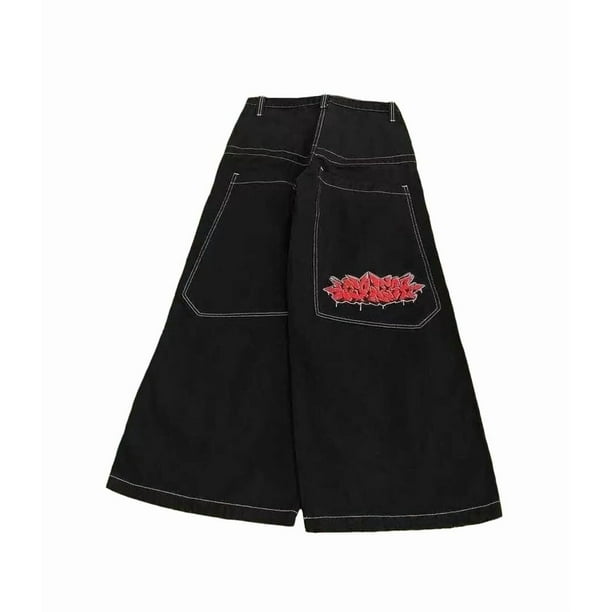 Pantalones vaqueros unisex estilo hip-hop gótico urbano de talle alto y corte holgado con diseños rasgados y bordados for hombre y mujer