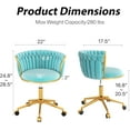 thumbnail image 2 of Velvet Woven Home Office Chair, Modern Swivel Desk Chair with Wheels, Height Adjustable Vanity Chair with Gold Metal Base and Hand Weaving Back for Bedroom Study Small Space, Cyan, 2 of 15