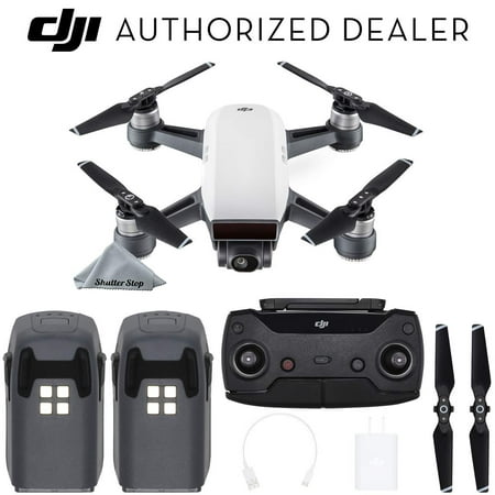 DJI Spark Drone Quadcopter (Alpine White) with Remote Controller & 2 Batteries Bundle Starter (Best Starter Drone With Camera)