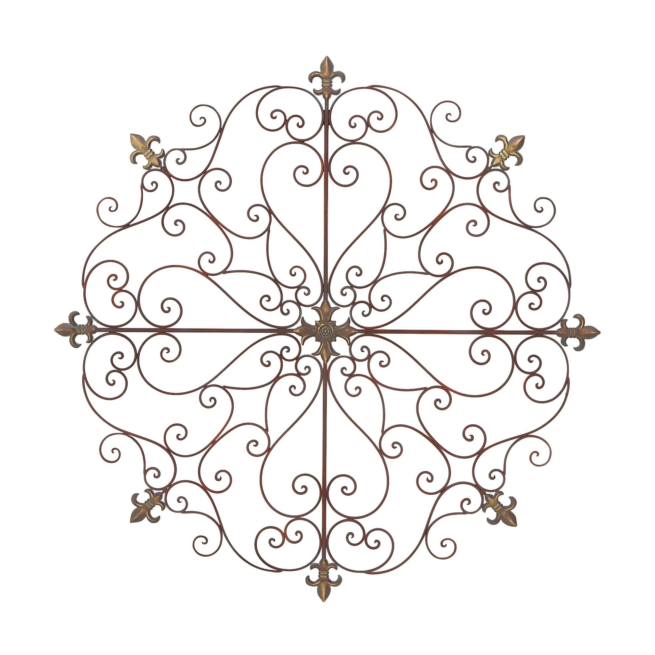 DecMode Brown Metal Scrolled Medallion Fleur De Lis Wall Decor