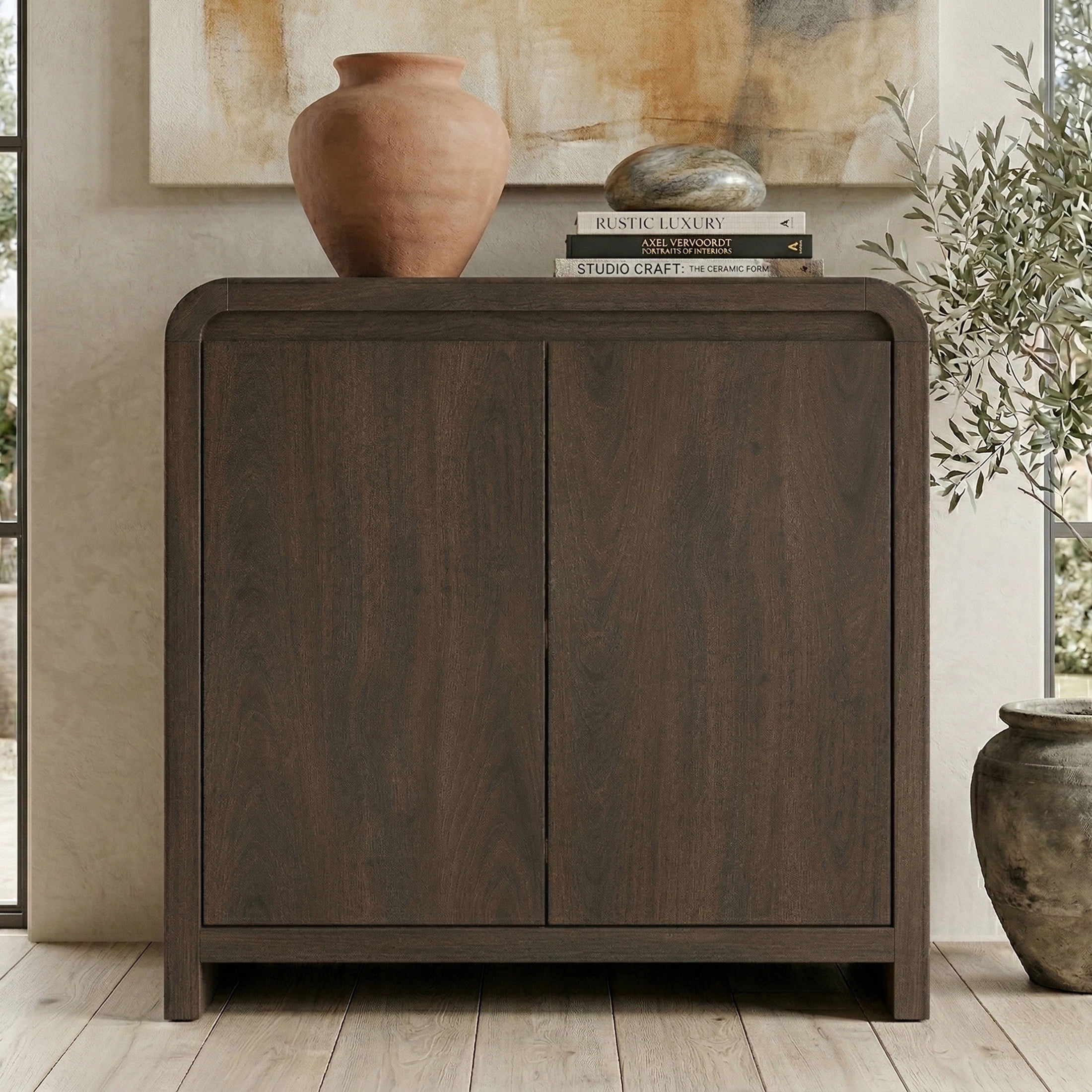 Evelyn&Zoe Modern/Contemporary 32" Wide Brown Oak Accent Cabinet