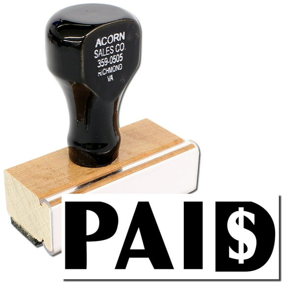 Large Paid with Dollar Sign Rubber Stamp, Wooden Handle Rubber Stamp, Laser Engraved Dies, Impression Size 7/8" tall x 2-1/4”, Uses a Separate Stamp Pad