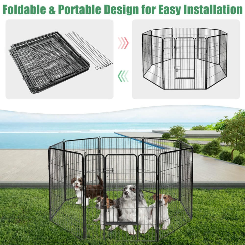 Barara King Dog Gates for The House,Dog Gate for Stairs,Pet Gate Safety Fence, 8 Metal Panel Heavy Duty Pet Playpen Dog Fence with Door-40 Inch