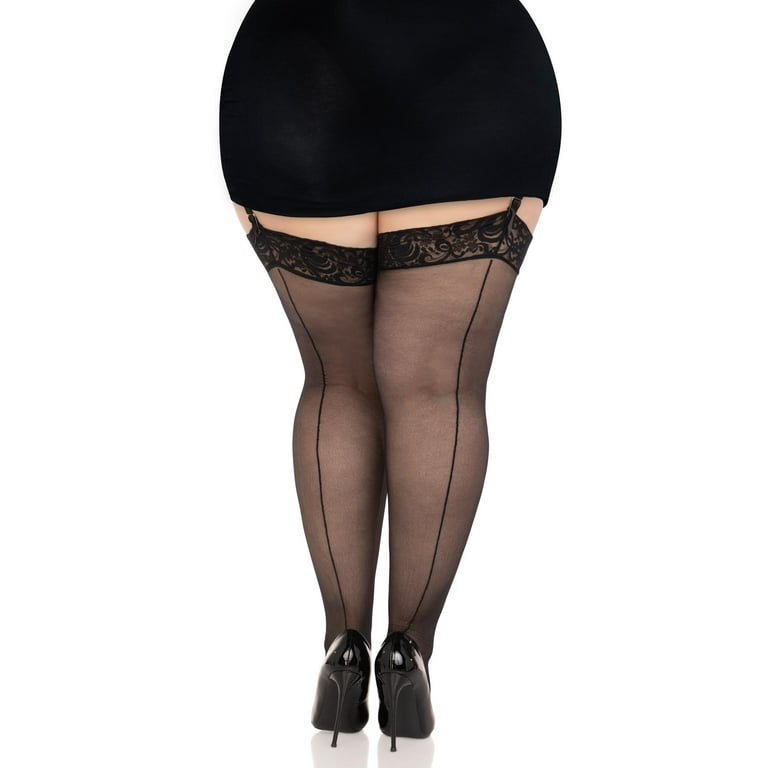 Leg Avenue Womens Plus Size Sheer Lace Top Backseam Stockings