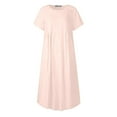 thumbnail image 4 of Jsaierl Cotton Linen Dresses Women Casual Summer Short Sleeve Maxi Dress Cute Solid Color Crewneck Dress Vacation Soft Dresses 2024, 4 of 6