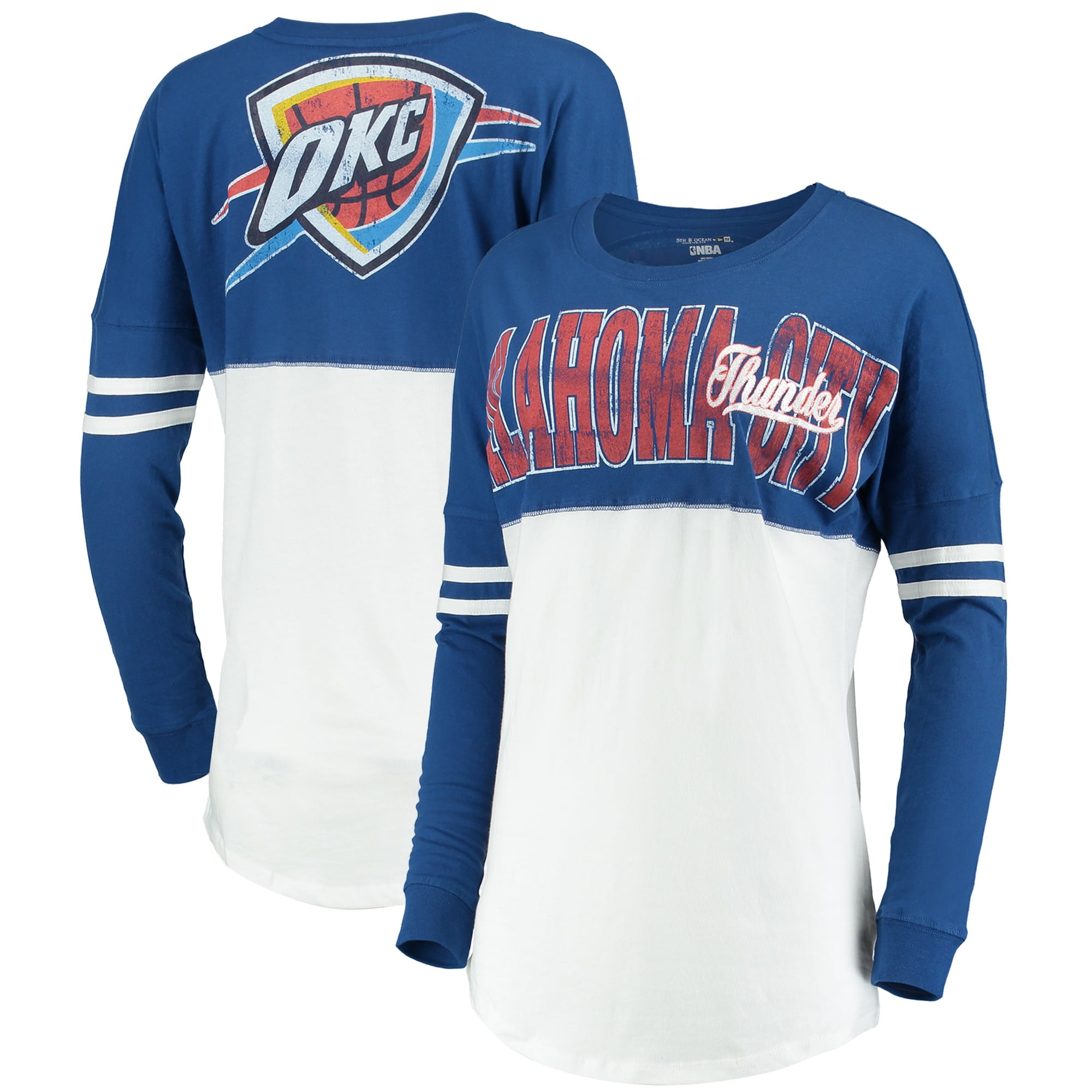 Oklahoma City Thunder New Era Women's Baby Jersey Stripe Spirit Long Sleeve T-Shirt - White/Blue 