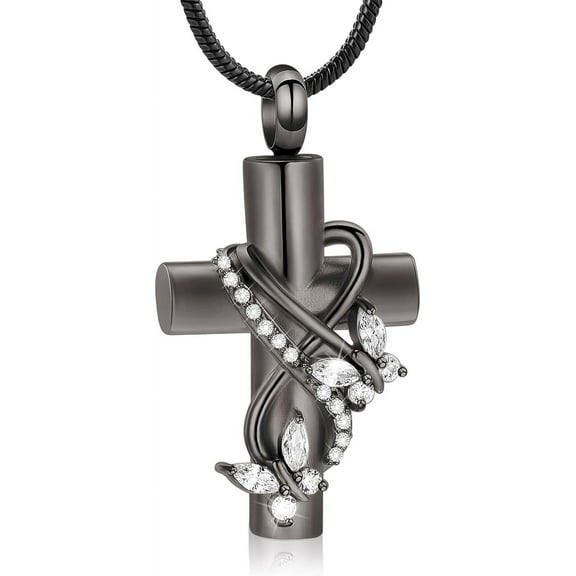 Cross Urn Necklace for Women Men Butterfly Cremation Jewelry for Ashes for Human Cross With Crystal Butterfly Memorial Ash Pendant