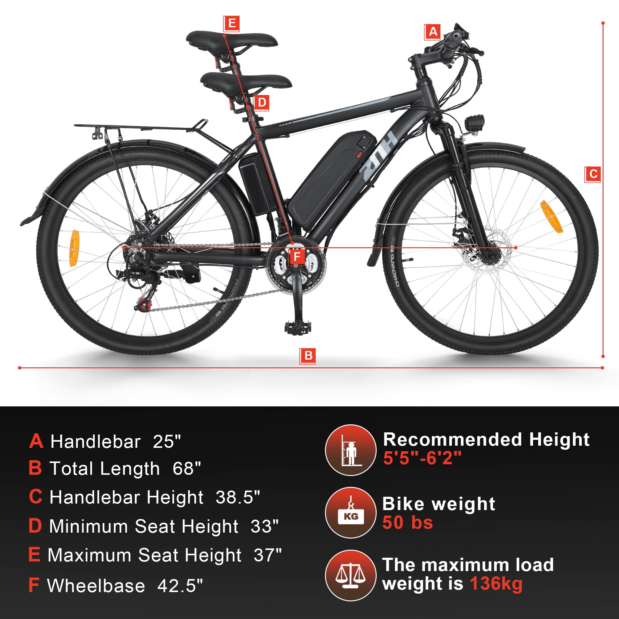 ZNH Electric Bike 26" Electric Mountain Bicycles 350W Motor E bike 21 Speed 36V 10Ah Electric Commuter Bike 20MPH Black Electric Bicycle Ebike