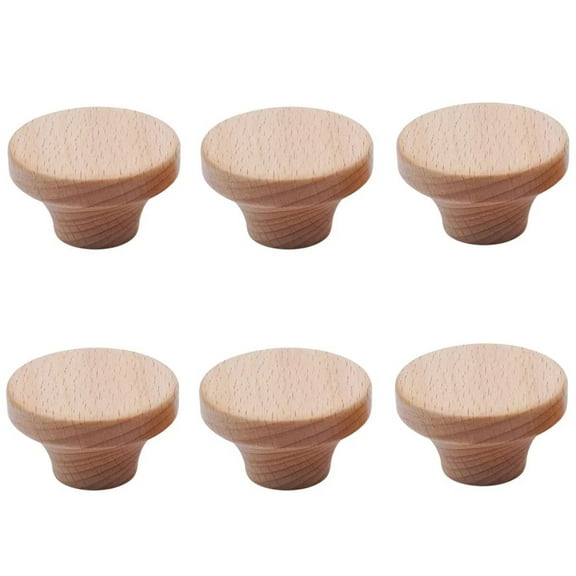 HDJNal 6Pcs Wood Knobs - Cabinet Knobs 1.57" Wooden Dresser Knobs Round Wooden Knobs for Cabinets and Drawers Wood Drawer Pulls Natural Wood Kitchen Cabinet Knobs Pulls Handle