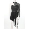 thumbnail image 3 of CHICTRY Womens Lyrical Dance Dress One Shoulder Lace Split Mesh Leotard Dress Figure Skating Costume Black L, 3 of 7