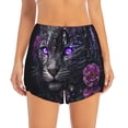 thumbnail image 2 of Yiaed Purple-Eyed Floral Leopard Print Women's Running Shorts with Liner 3 Zipper Pockets Elastic Workout Athletic Gym Yoga Shorts-XX-Large, 2 of 7