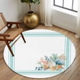 thumbnail image 2 of Large Round Rug 8Ft Washable Non-Slip, Aqua Coastal Circle Area Rugs for Living Room Bedroom, Nautical Seashells Coral Leaves Stripes Indoor Floor Mats Carpet Runner for Home Decor, 2 of 8