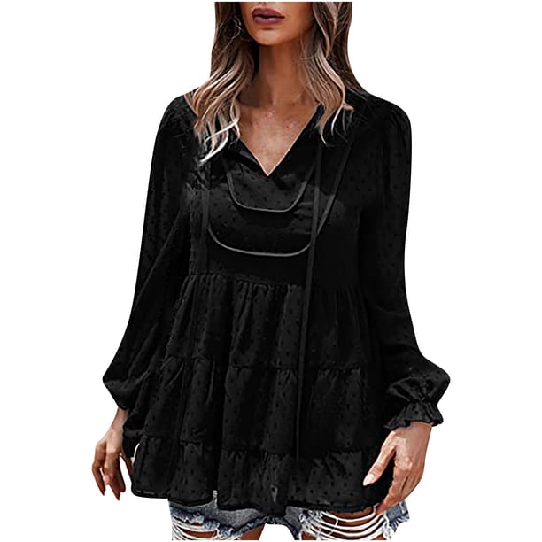 Tops de mujer Casual Dot Cap manga con volantes camisa suelta blusa túnica Tops Fridja hj2327