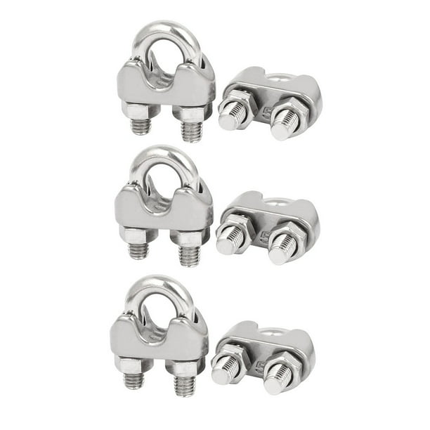 M5 1/4 Inch 304 Stainless Steel UShape Bolt Clamps Cable Wire Rope Clips 6PCS