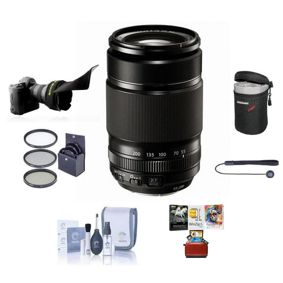 Fujifilm XF 55-200mm f/3.5-4.8 R LM OIS Lens, Bundle with 62mm Filter Kit, Mac Software Kit and Lens Shade