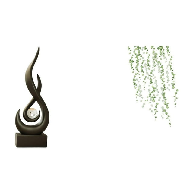 Escultura Moderna De Resina Con Forma De Llama Y Enredaderas Verdes. Mural Artístico. Elegante Adorno De Escritorio Para Sala De Estar, Dormitorio, Armario Y Decoración De Baño.
