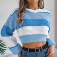 thumbnail image 3 of Juslio Womens Sweaters Pullovers Sweaters Striped Crew Neck Long Sleeve Fashion Blue, 3 of 9