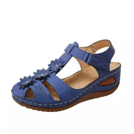 

Womens Shoes Wedge Flower Comfy Platform Bohemia with Arch Support Massage Function Casual Thong Shoes