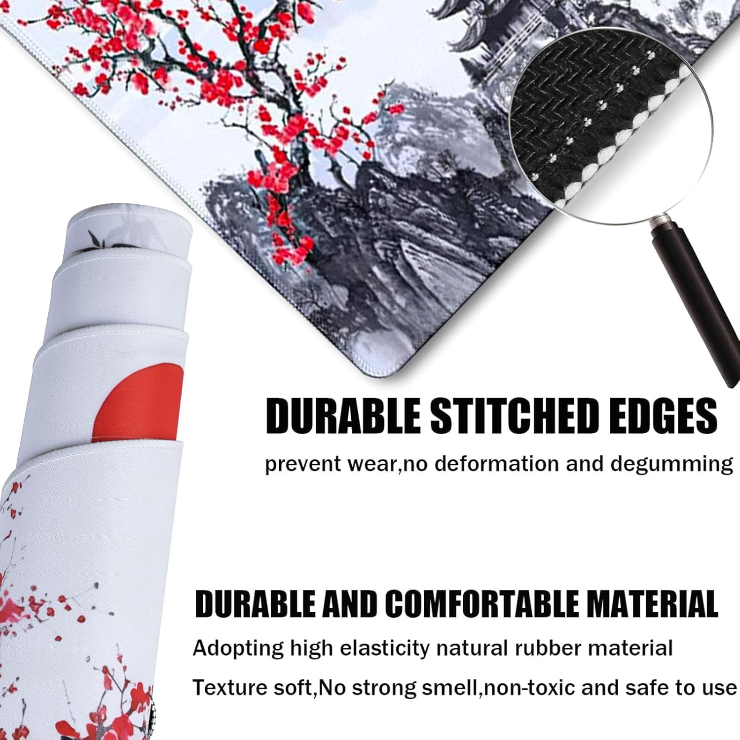 Gaming Mouse Pad Ink Pattern, 31.5x15.7 Inch Waterproof Computer Big Mousepad Non-Slip Mouse Mat Rubber Base and Stitched Edges for Game Players, Office, Study, Esports Pros, Home