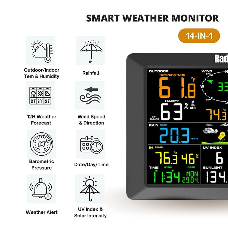 Raddy VP7 Wireless Outdoor Weather Station with 7.4'' Large Display