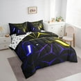 thumbnail image 4 of Feelyou Purple Game Console Bedding Comforter Set 7 Pieces for Kids, Neon Glowing Honeycomb Full Bedding Set, Gaming Gamer Reversible Fitted Sheet Flat Sheet, Breathable Home Decor, 4 of 9