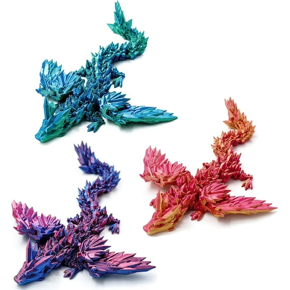 3 PCS 3D Printed Dragon with Wings, 3D Dragon 9" Articulated Winged Dragon for Home Office Decor Executive Desk Toys