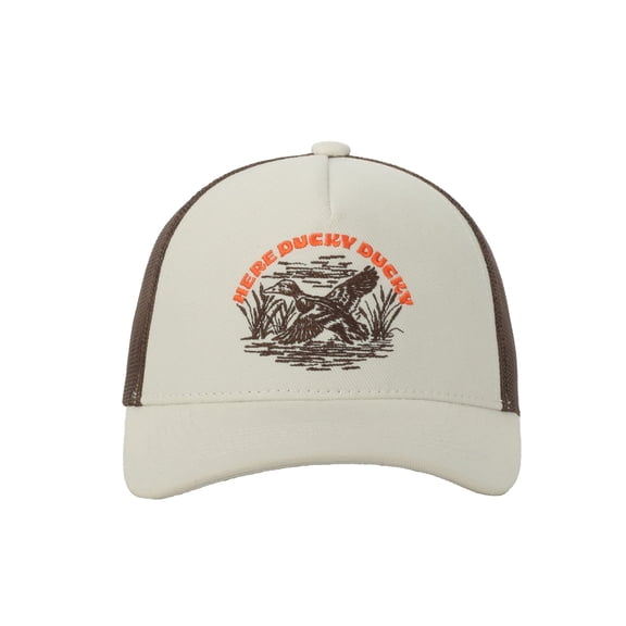 Youth Outdoor Cap Here Ducky Hunting Cap – Structured Snapback, One Size, Ivory/Brown