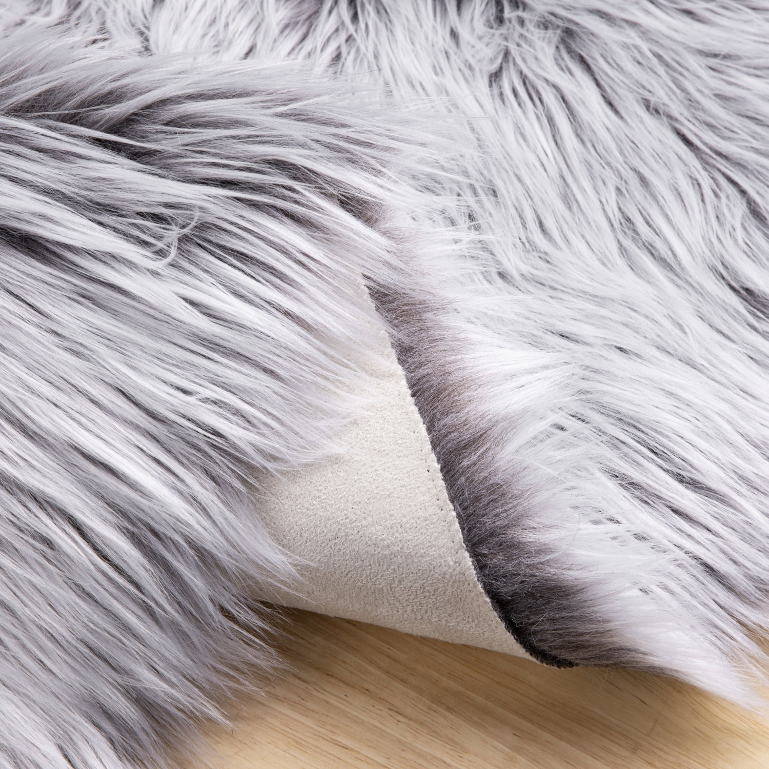 Deluxe Ultra Soft Faux Sheepskin Fur Series Fluffy Decorative Indoor Shag Area Rug, 3 x 5 Feet Rectangle, Coffee and White, 1 Pack