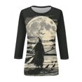 thumbnail image 4 of Camisa para mujer, moda informal, manga raglán, cuello redondo, manga 3/4, suelta, camiseta estampada de Halloween, top para mujer, 4 of 7